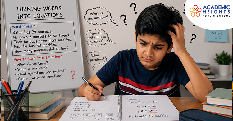 Strong reading skills improve accuracy in solving maths word problems. Child using reading skills to solve maths word problems