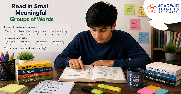 Student reading meaningful word groups to improve reading speed