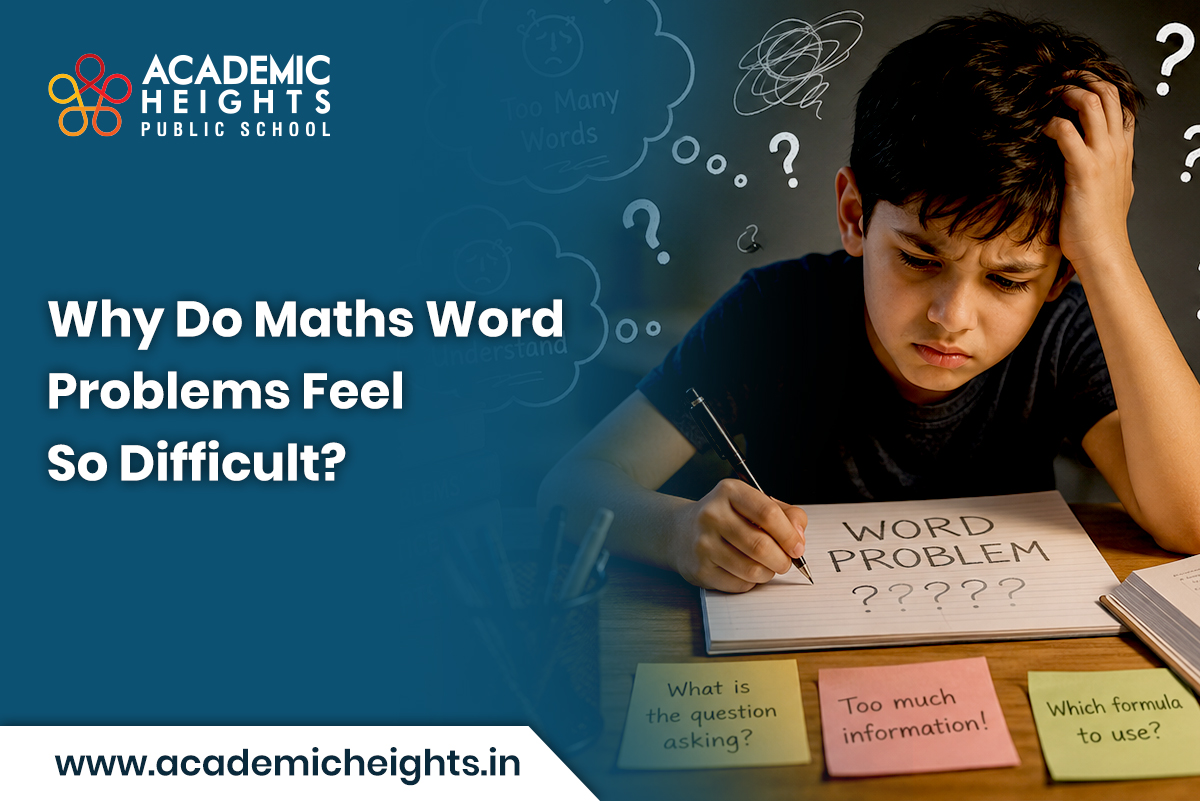 Student solving maths word problems and finding them difficult